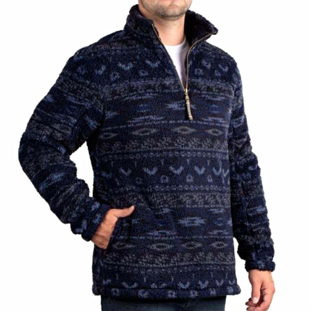 Alpine Sherpa Men's 1/4 Zip Pullover Jacket M Blue Geometric Stand-Up